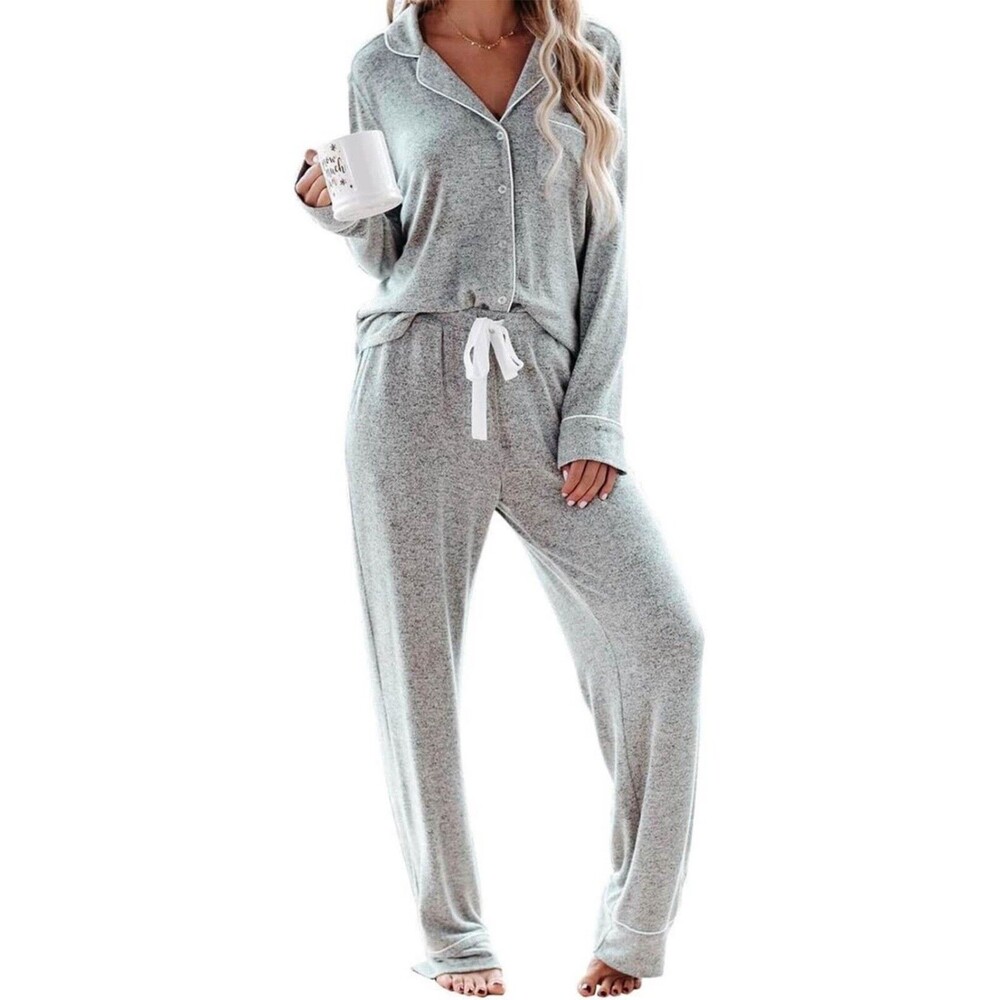 Women's Pajama Set Long Sleeve Button Down Sleepwear Loungewear Nightwear Soft